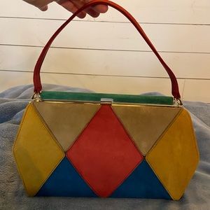 Vintage 1950s Suede Colorblock Purse Handbag